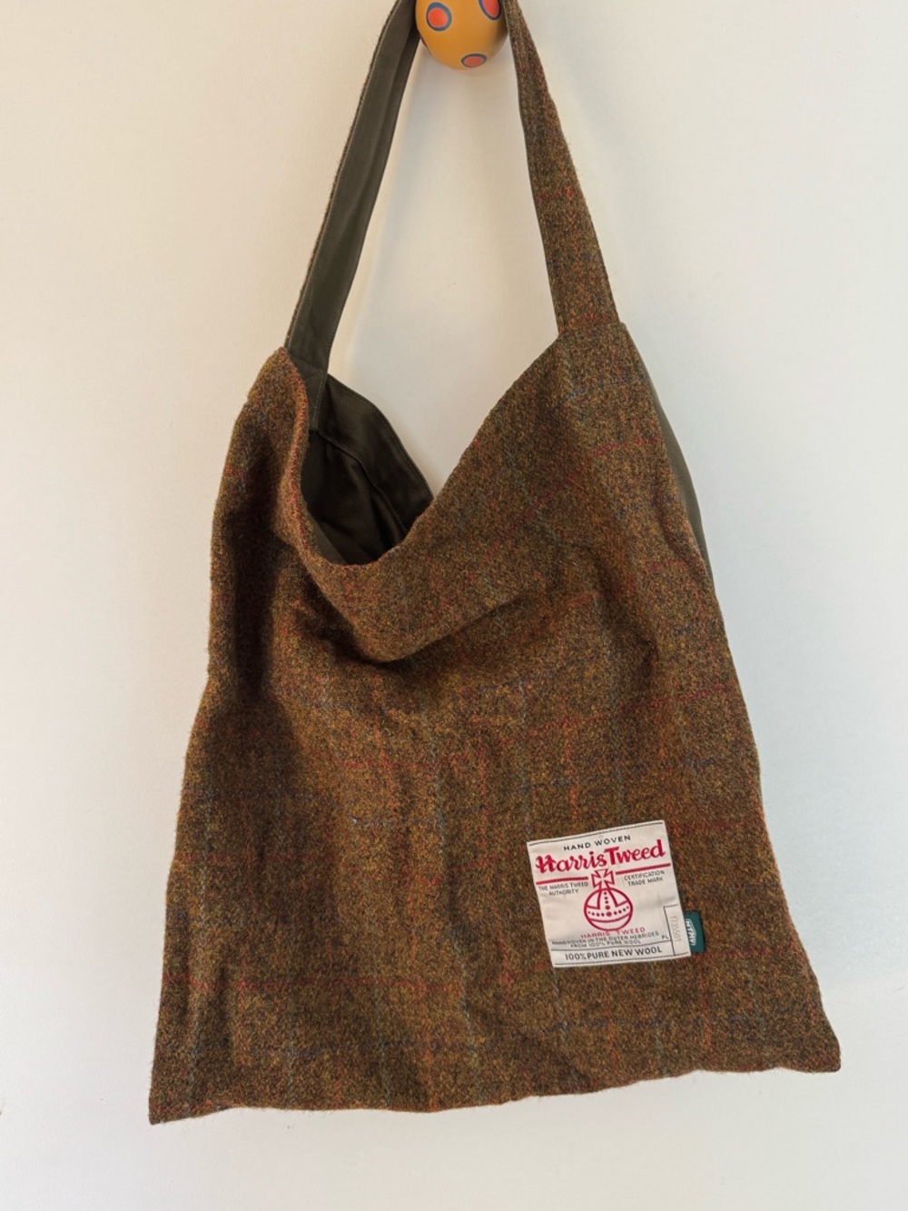 Harris Tweed Brown Wool Tote Bag with Leather Trim